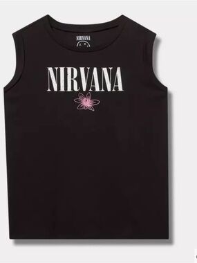 NWT TORRID | Nirvana Black Sleeveless Roll Sleeve Embroidered Tank Sz. 2 or a 2x